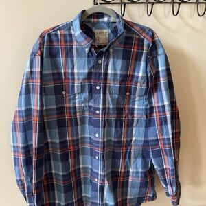 Roper Men's Blue and Orange Plaid Button Down Shirt